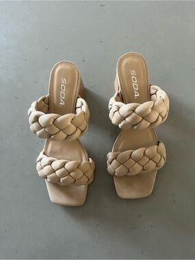 SODA Braided Double-Strap Block Heels
